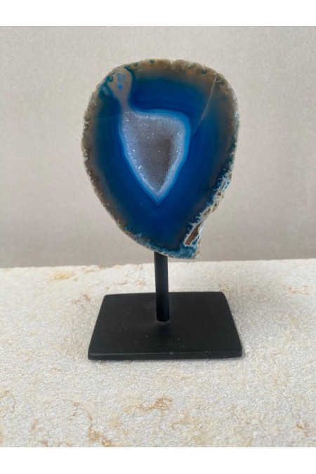 Geoda de Ágata Azul & Cuarzo Cristal con Peana